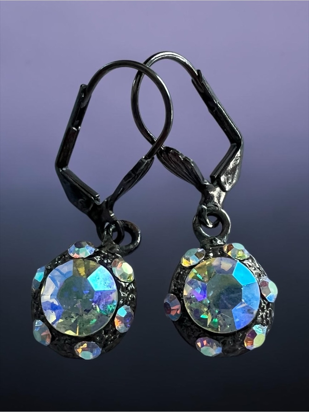 💖 Aurora Borealis Crystal Leverback Earrings 💖
